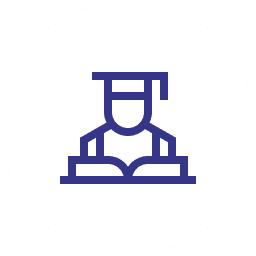 Graduate icon with book and cap.