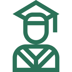 Graduate icon with cap and gown.