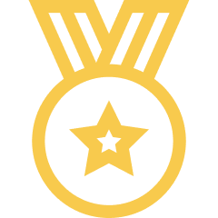 Gold medal with star on black background.