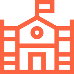 Illustration of a school building with flag.